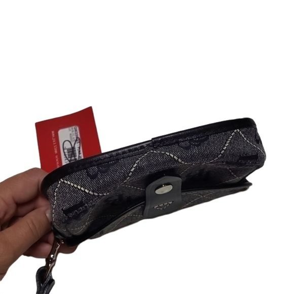 Dooney & Bourke Flap Wristlet Signature Fabric 7 Leather Black Grey Silver NWT - Picture 6 of 14